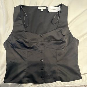 Topshop black Satin-y textured going out top